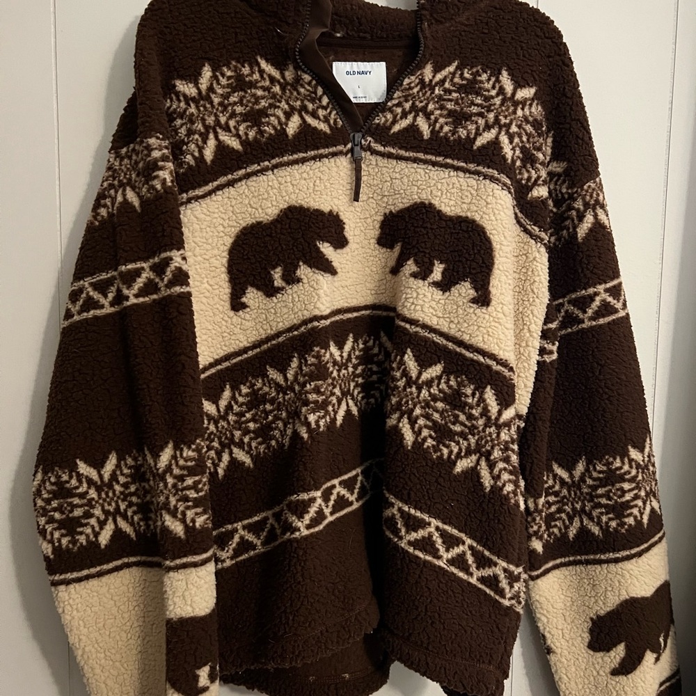 Old Navy Brown Fair Isle Quarter Zip Sweater